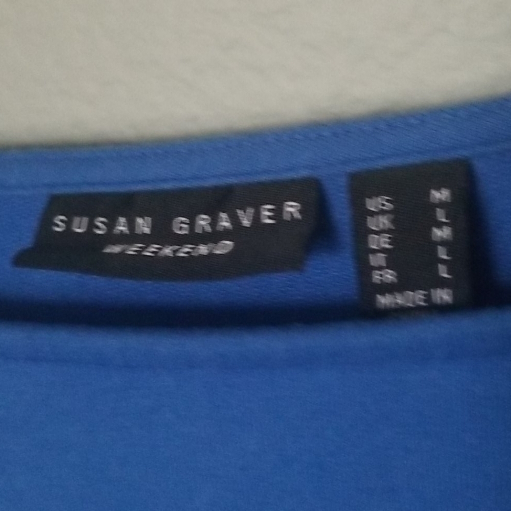 Susan Graver Casual Vibrant Blue Medium Lace Up Sleeves Sweater Top - Picture 3 of 7
